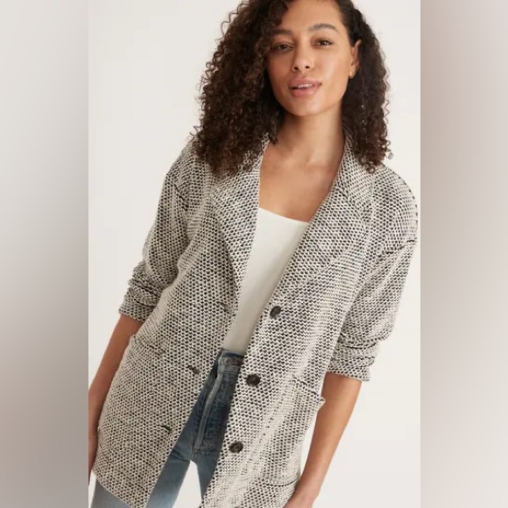 Marine Layer Birdseye Blazer Sz XL Cardigan Jacket Black & White Textured‎ Knit